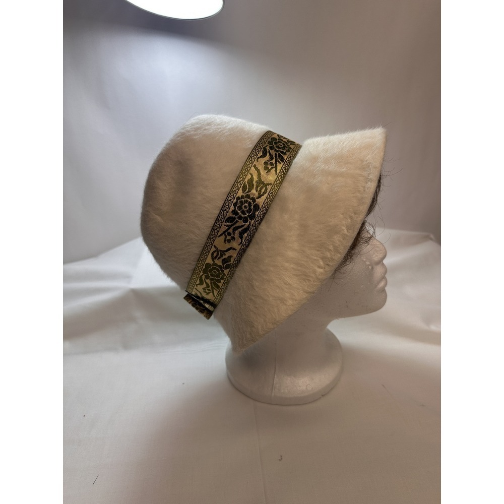 Cloche 1960's Hat Doree Of New York Beige With Gold/black Trim Wool Felt Very Gd - Picture 8 of 15